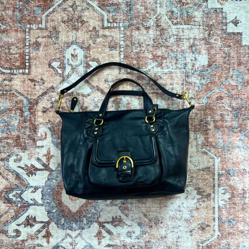 Coach black leather Medium/large Shoulder Bag, brass hardware